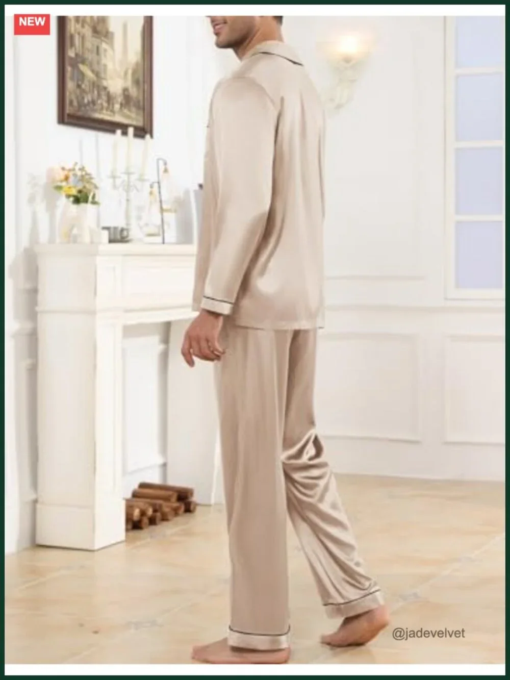 Satin Men's Pajama Set Short Sleeve Button Down Two-Piece Sleepwear with Pockets